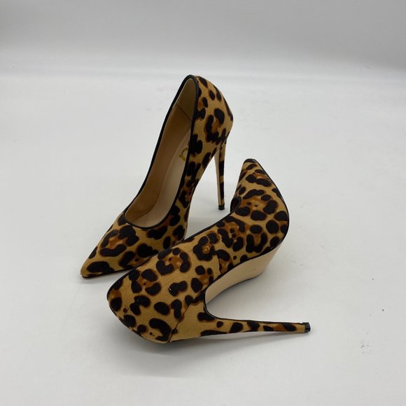 FSJ Leopard Suede Printed Toe Stilettos Heel Pumps - Picture 5 of 10